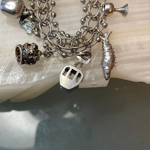 Vintage JB Sterling Silver Interwoven Link Bracelet with 14 European Charms 54g - Picture 5 of 17